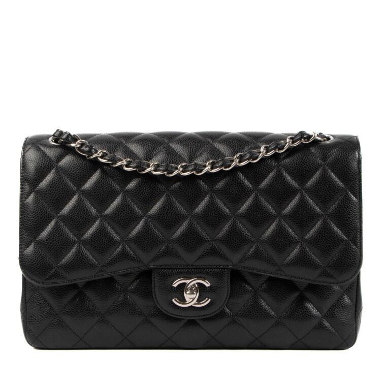 Chanel Black Caviar Leather Large Classic Flap Bag ○ Labellov