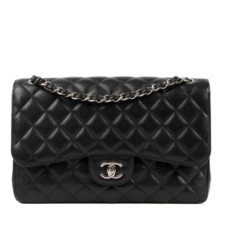 Chanel Black Caviar Leather Large Classic Flap Bag Labellov