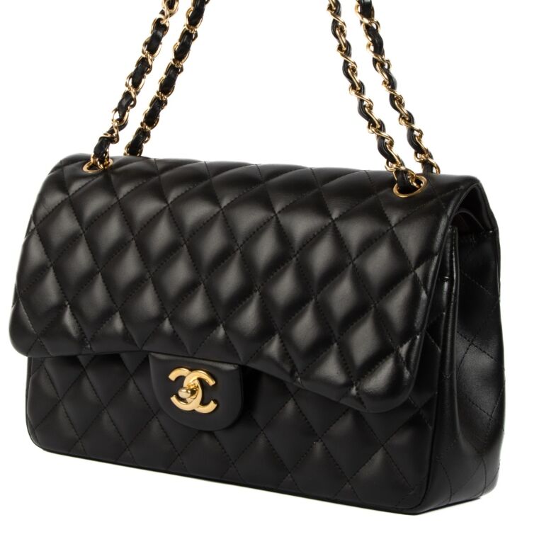Chanel Black Lambskin Leather Large Classic Flap Bag Labellov Buy and Sell Authentic Luxury