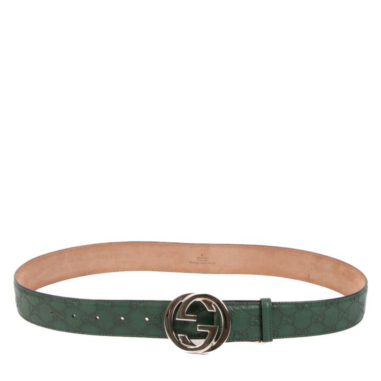Gucci Green Leather Monogram Belt - size 95 ○ Labellov