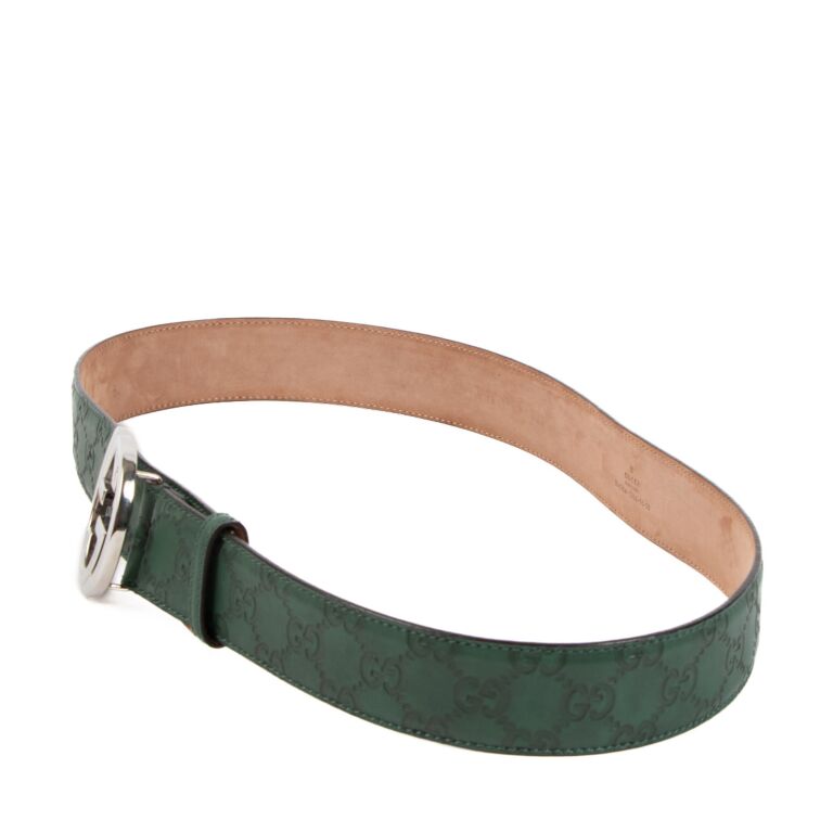 Gucci Green Leather Monogram Belt size 95 Labellov Buy and