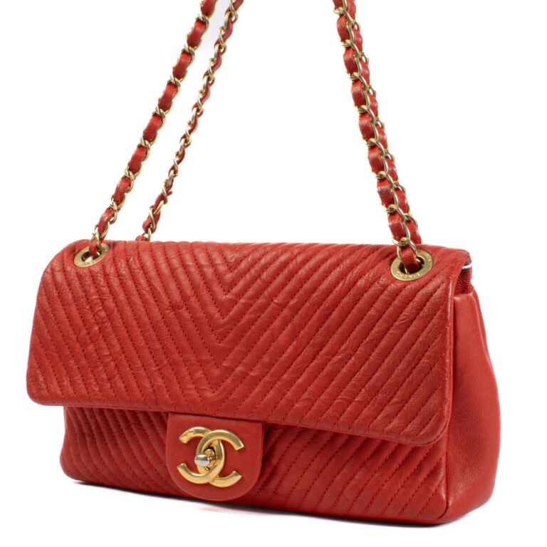 CHANEL　バッグ　 レッド CHANEL 1990年頃製 バイカラークラシックフラップチェーンバッグ
