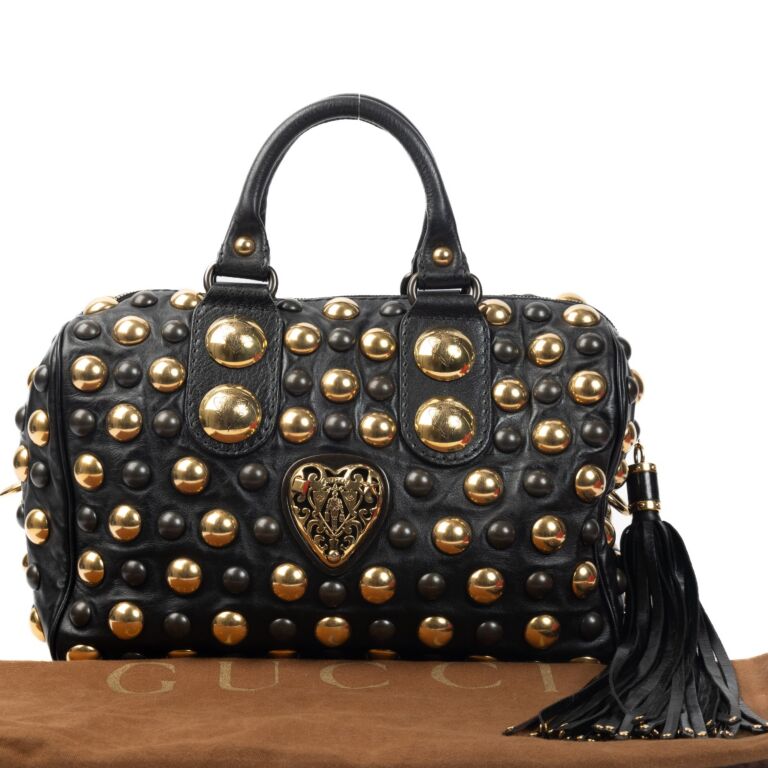 Gucci Black Gold Studded Babushka Boston Bag Labellov Buy and Sell Authentic Luxury