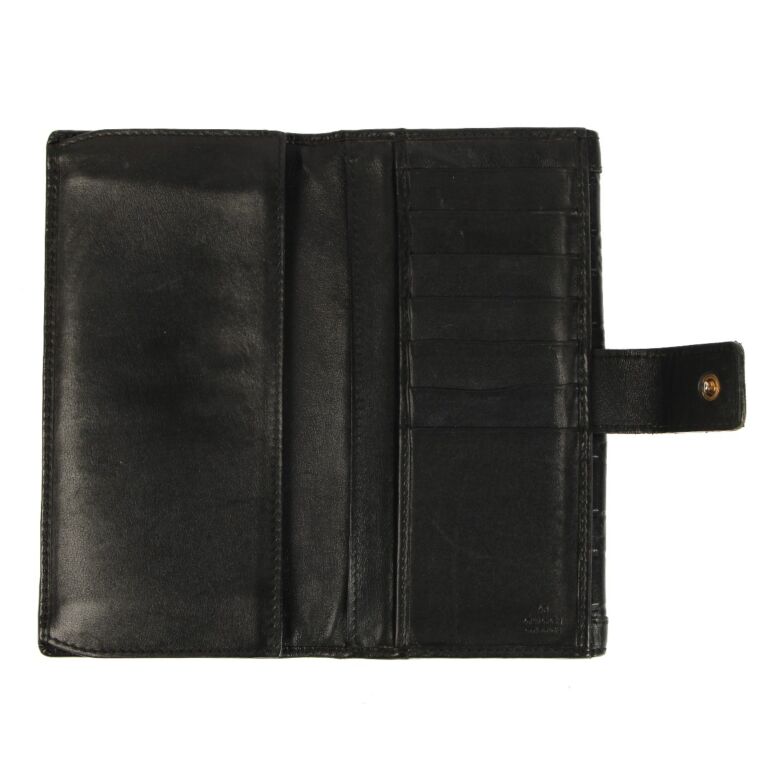 Gucci Black Guccissima Crest Emblem Long Wallet ○ Labellov