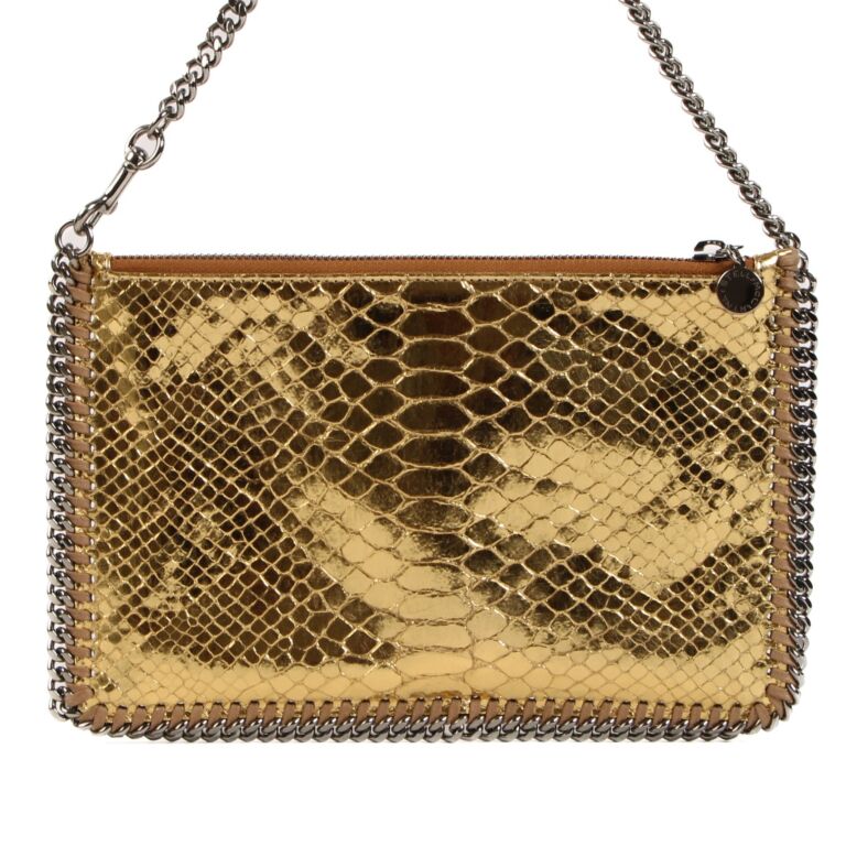 Stella McCartney Gold Python Effect Falabella Chain Clutch bag
