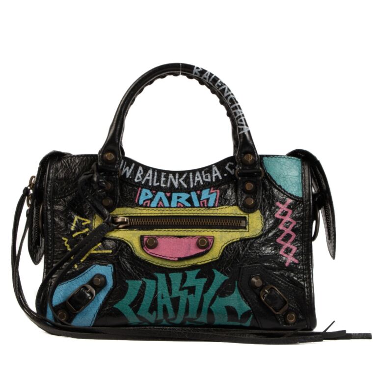 Balenciaga Mini Classic City Graffiti Bag in Black