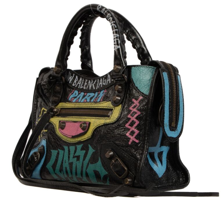 Balenciaga Black Graffiti Mini Classic City Bag Labellov Buy