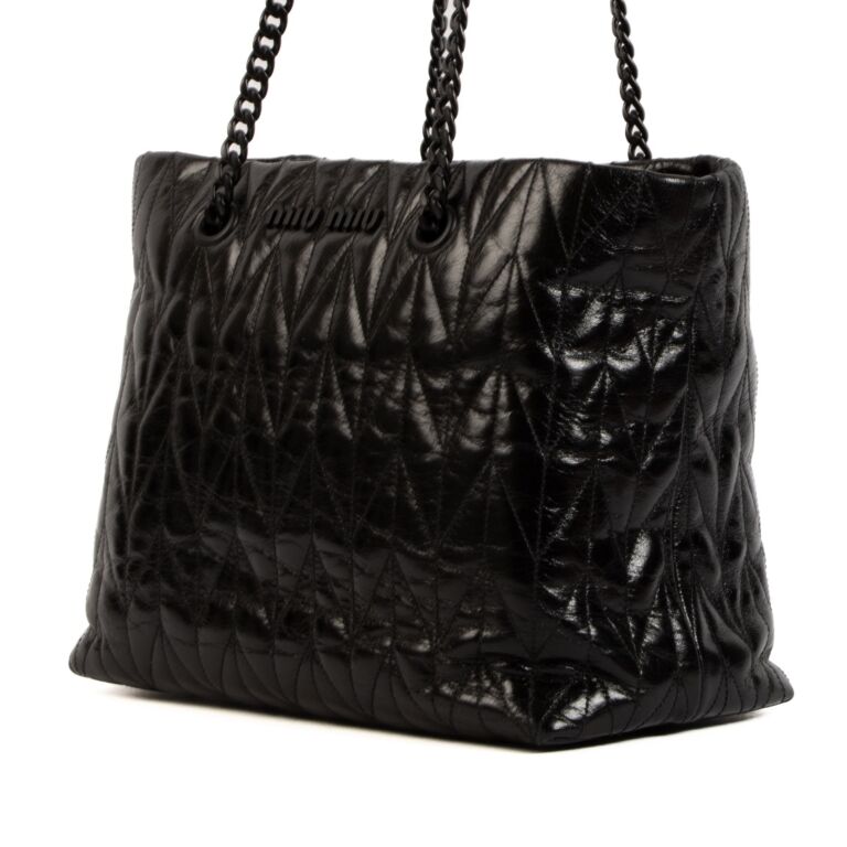 Miu Miu Large Black Grained Women's Leather Tote Bag Very