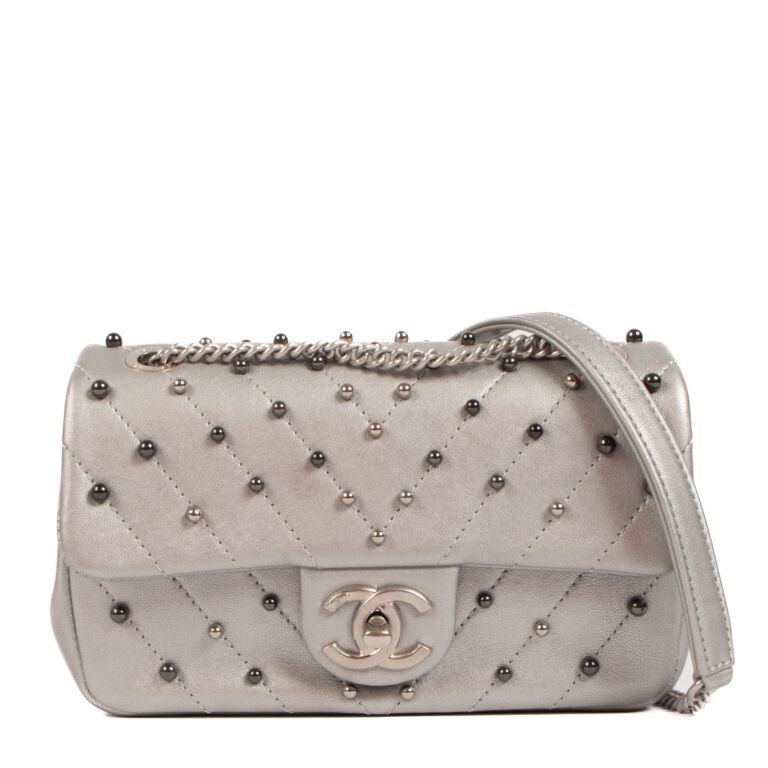 Chanel Silver Chevron Stud Wars Mini Classic Flap Bag Labellov