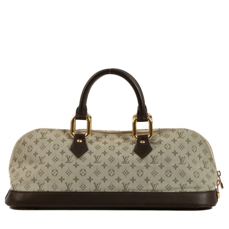 Louis Vuitton LV Black Monogram Logo Satin Leather Mini Alma Bag