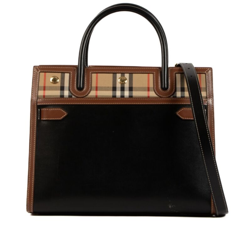 Burberry Black Leather/Vintage Check Title Bag ○ Labellov