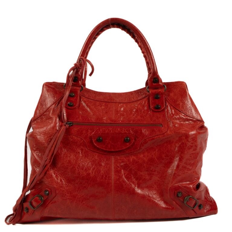 [BALENCIAGA]バレンシアガ HOURGLASS TOP HANDLE BAG BRIGHT RED BALENCIAGA Shiny Box Calfskin Small Hourglass Top Handle Bag