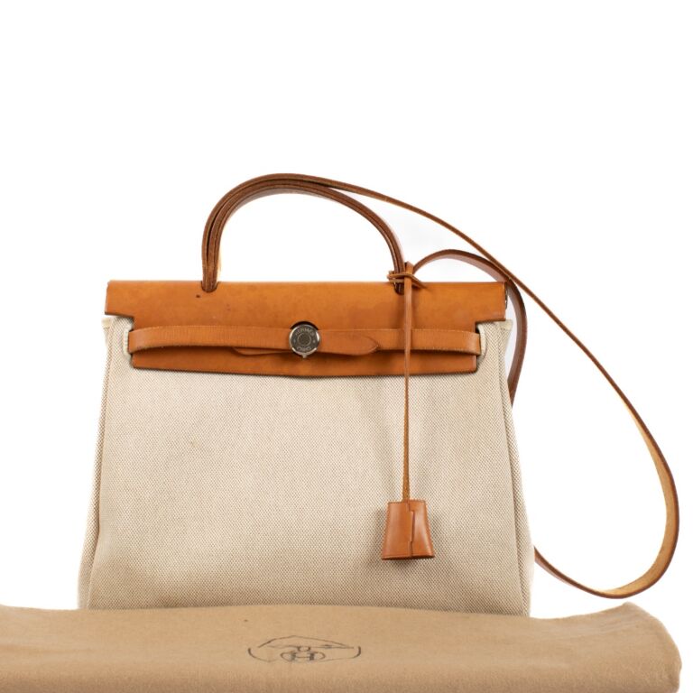 Hermes Herbag 31 Beige Toile Canvas Hunter Leather PHW Labellov Buy and Sell Authentic Luxury