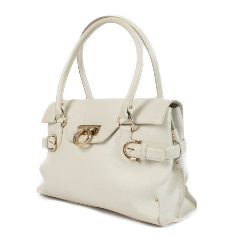 Ferragamo White Leather Wanda East West Top Handle Bag Labellov Buy and Sell Authentic Luxury