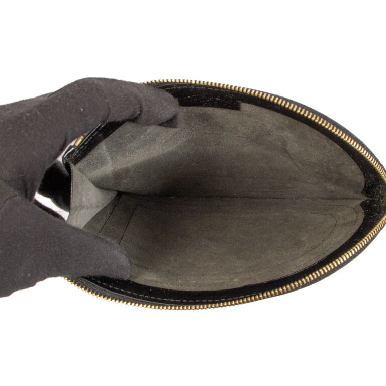 Black patent store leather clutch