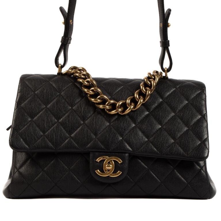 Chanel 16A Black Sheepskin Top Handle Flap Bag Labellov Buy