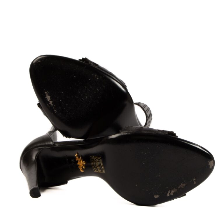 Prada Black Cut-out Leather Sandals - Size 37 1/2