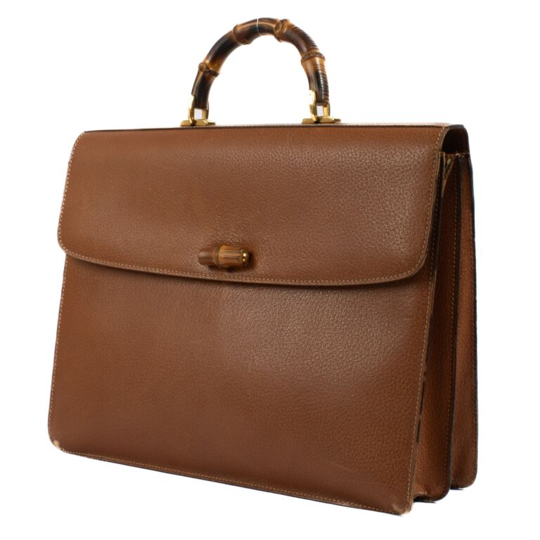 Gucci Brown Leather Bamboo Handle Briefcase ○ Labellov