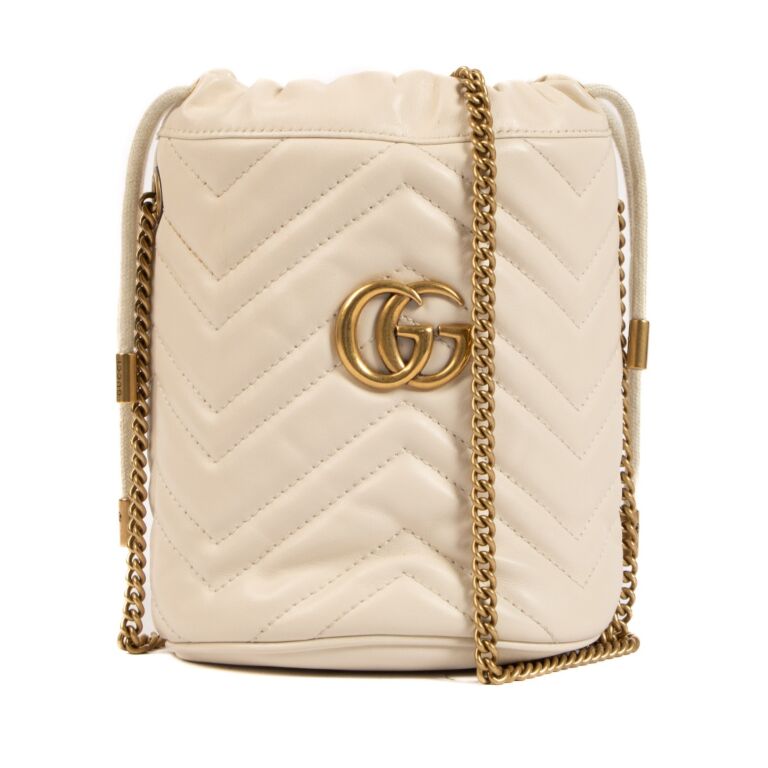 Gucci White GG Marmont Mini Bucket Bag Labellov Buy and Sell
