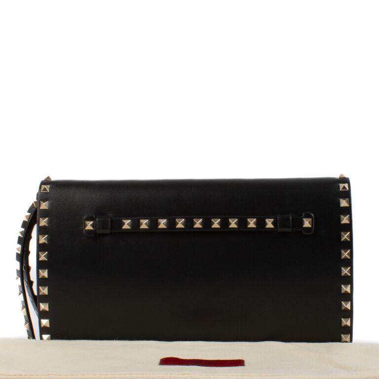 Valentino Garavani Black Rockstud Clutch Bag Labellov Buy and Sell Authentic Luxury
