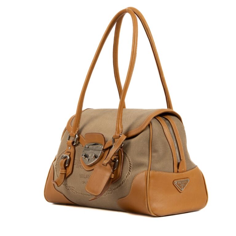 Prada Brown Logo Jacquard Handbag ○ Labellov ○ Buy and