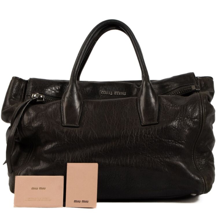 Miu Miu Black Nappa Leather Pocket Shoulder Bag ○ Labellov