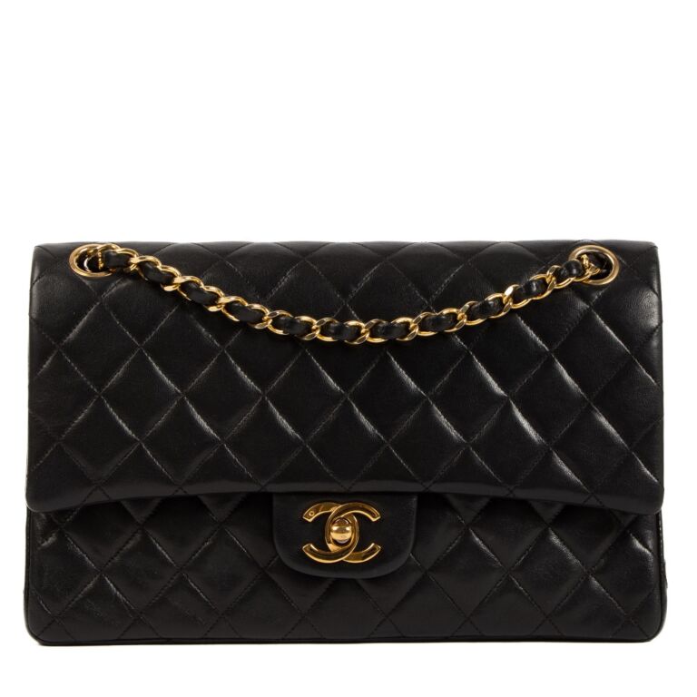 Chanel Vintage Black Lambskin Medium Classic Flap Bag Labellov