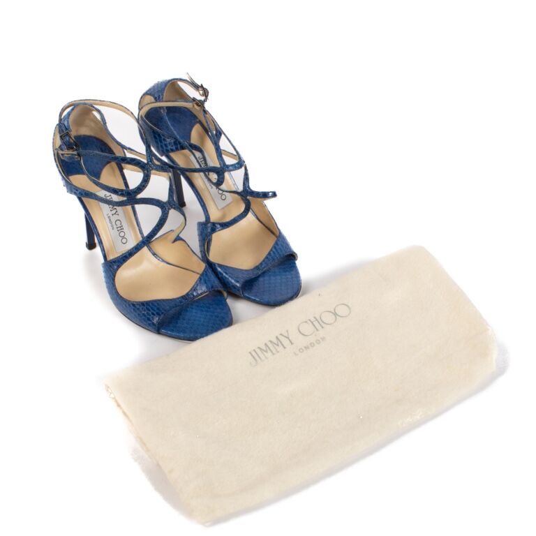 Jimmy Choo Blue Python Lance 100 Sandals - Size 37