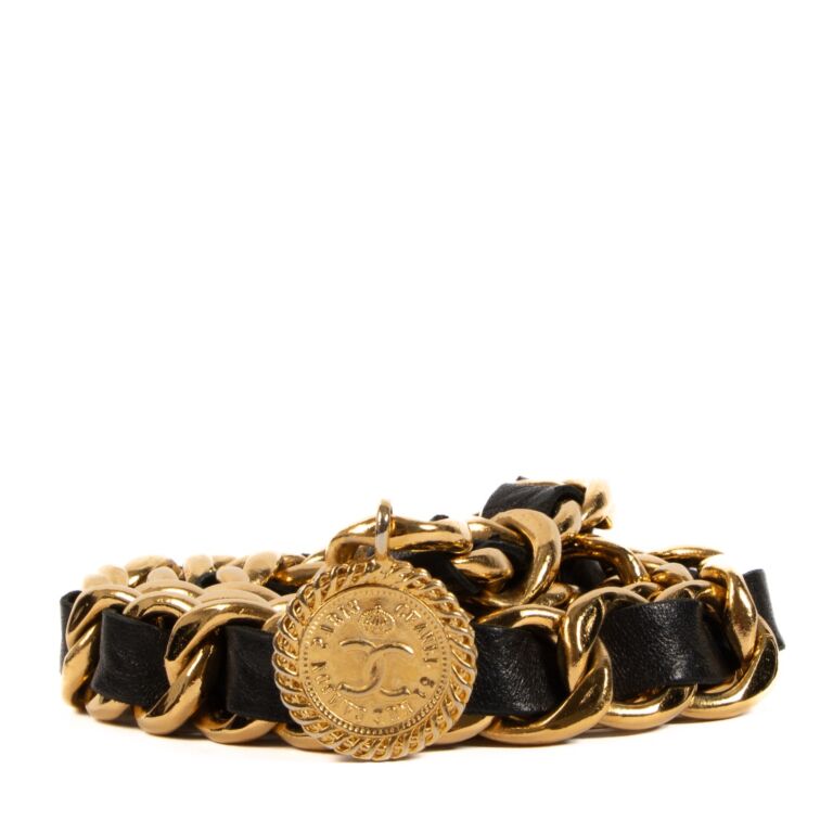 Chanel Black Shiny Gold Medaillon Belt Labellov Buy and Sell