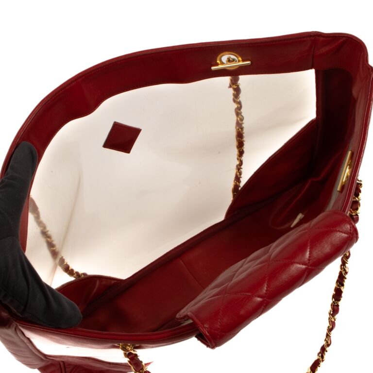 Chanel Red Leather PVC Tote Bag Labellov Buy and Sell Authentic Luxury