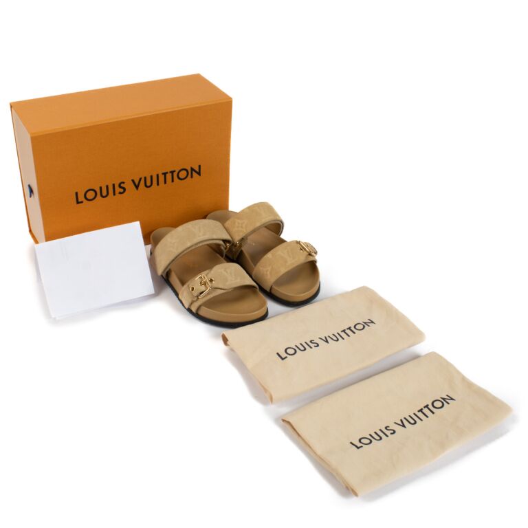 Louis Vuitton Beige Suede Bom Dia Sandals - size 37