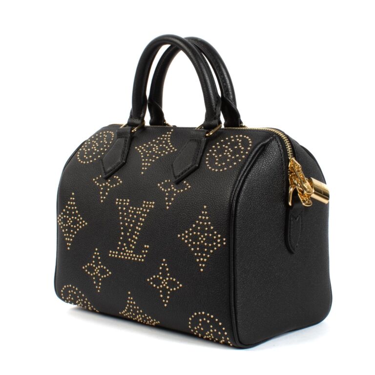 Louis Vuitton Black Leather Studded Speedy Bandoulière 25