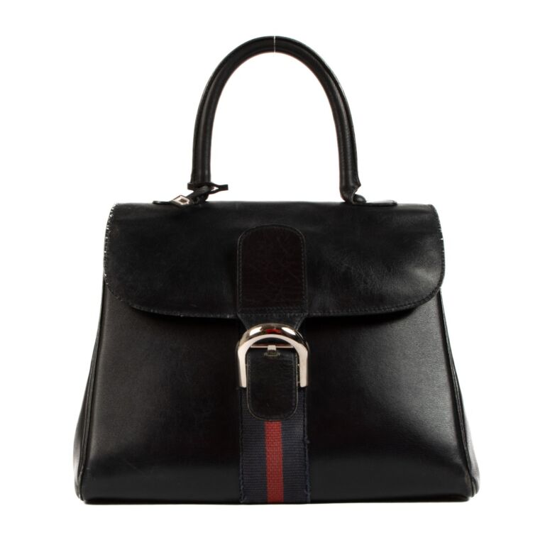 Delvaux Vintage Blue Leather Canvas Stripe Brillant MM Labellov