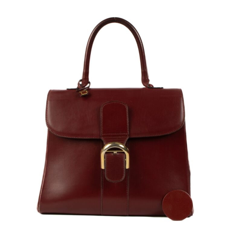 Delvaux Burgundy Box Calf Leather Brillant MM Top Handle Labellov Buy and Sell Authentic Luxury