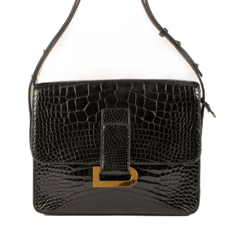 【限定セール！】 Delvaux Black Crocodile Leather Poirier Shoulder Bag バッグ