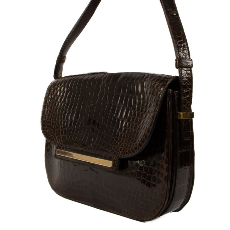 Delvaux Brown Crocodile Vintage Shoulder Bag Labellov Buy