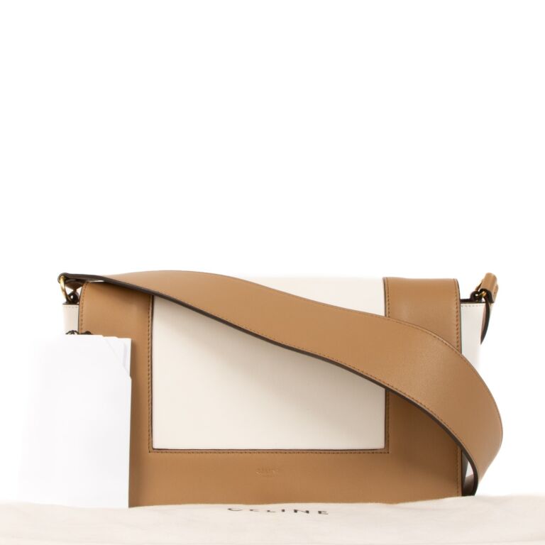 Celine Tan Optic White Leather Medium Frame Bag Labellov Buy