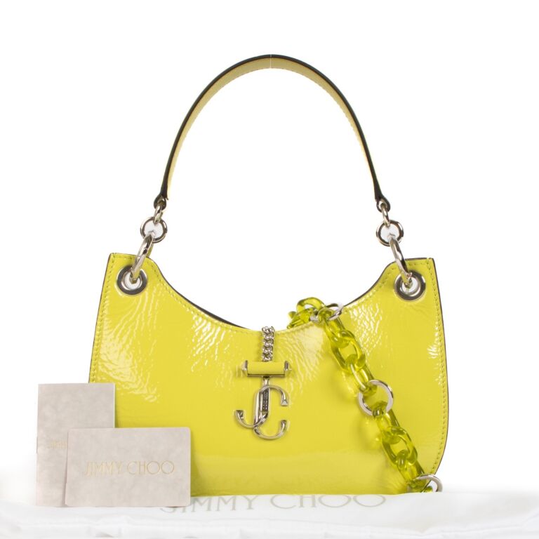 Jimmy Choo Lime Patent Textured Leather Varenne Small Hobo Bag