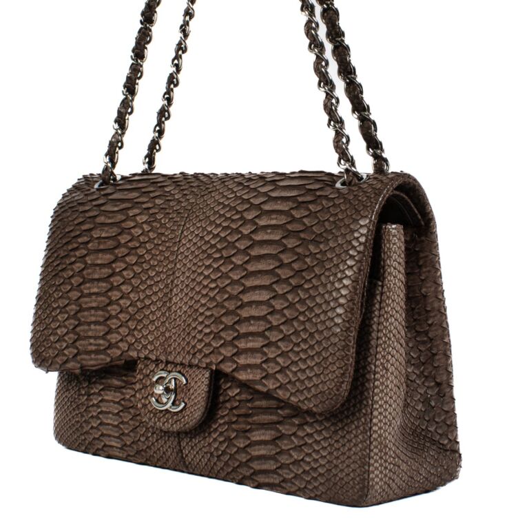 Chanel Taupe Python Large Classic Flap Bag Labellov Buy and Sell Authentic Luxury