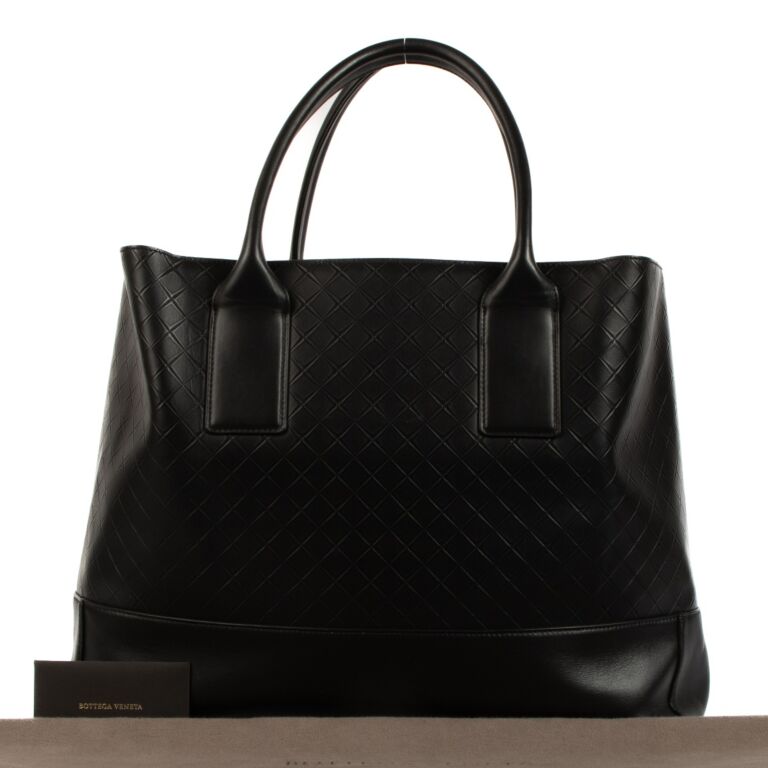 Bottega Veneta Black Embossed Leather Intarsio Tote Bag