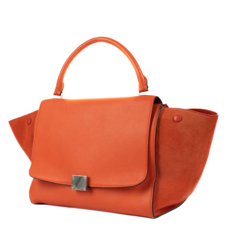 Celine Orange Leather/Suede Medium Trapeze Bag ○ Labellov