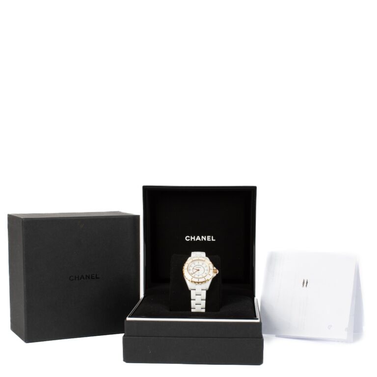 独特な 【送料無料】 Ceramic/Gold White Chanel Diamond Labellov ○ Watch 33mm J12 ラッピング・包装