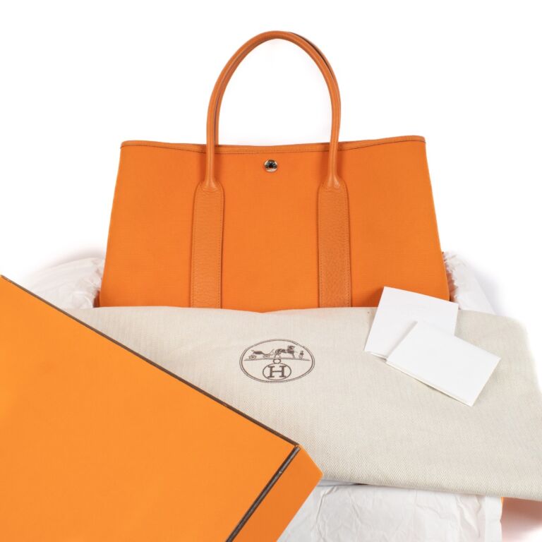 Hermes Garden Party 36 Orange Toile Officier Buffalo PHW Labellov Buy and Sell Authentic Luxury
