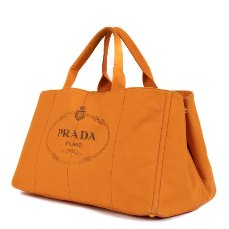 バッグ PRADA CANAPA Tote Bag Big Size Prada Orange Canapa Large Top Handle Bag ○ Labellov ○ Buy