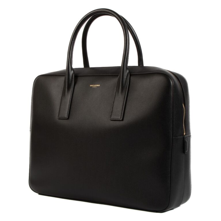Saint Laurent Black Textured Leather Museum Small Flat Briefcase