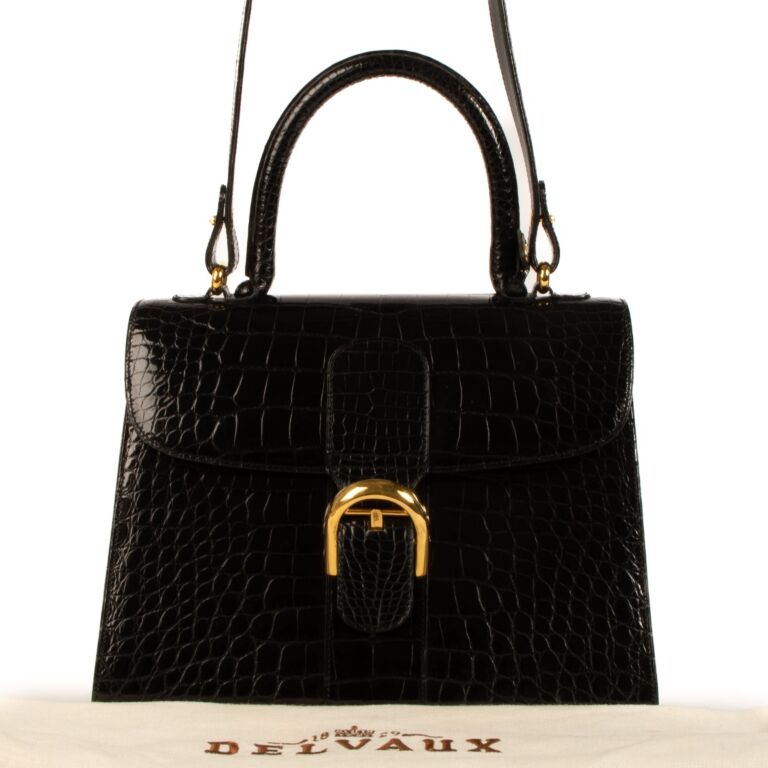 Delvaux Black Shiny Crocodile Brillant MM Bag Labellov Buy and Sell Authentic Luxury
