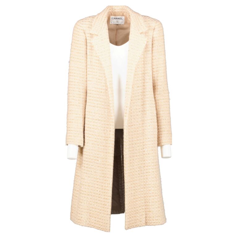Chanel Cream Long Tweed Coat Labellov Buy and Sell Authentic Luxury
