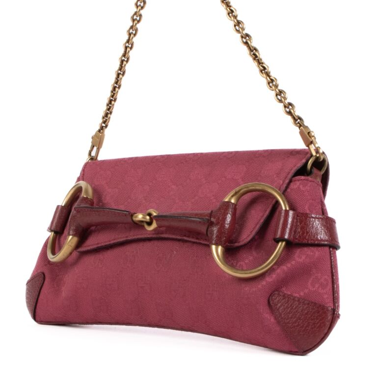 Gucci Pink GG Canvas Horsebit Clutch Bag Labellov Buy and Sell Authentic Luxury