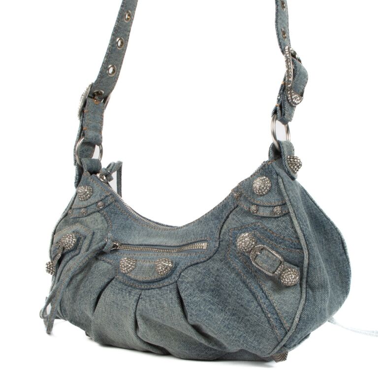 ショルダーバッグ・ポシェット BALENCIAGA LE CAGOLE SMALL SLING BAG DENIM WITH RHINESTONES Balenciaga Le Cagole Small Denim Shoulder Bag with