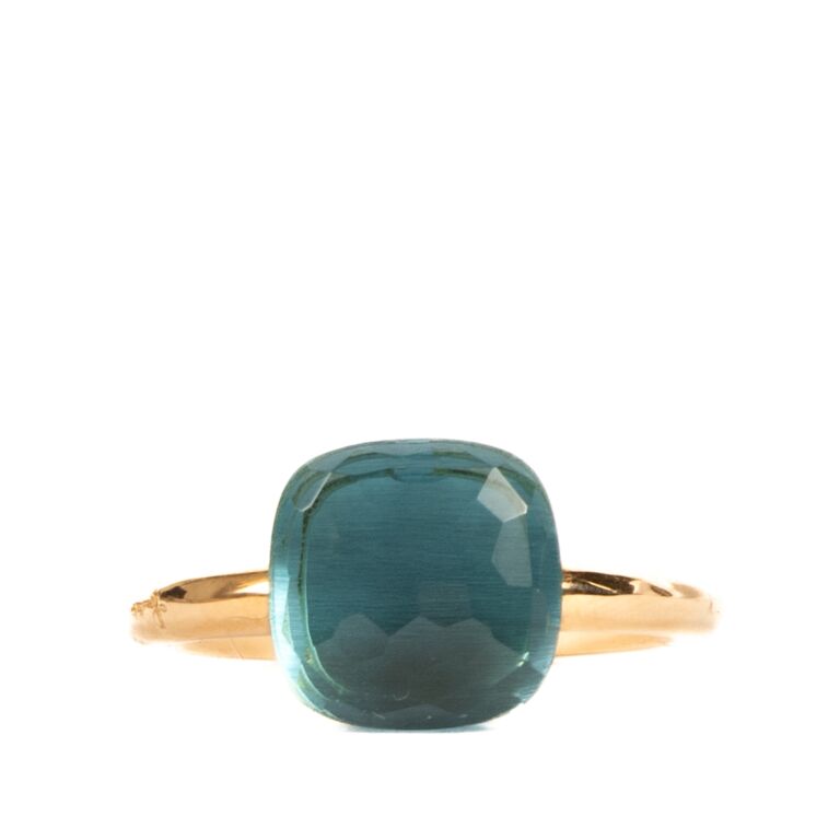 Pomellato Rose Gold Blue Topaz Nudo Classic Ring size 53